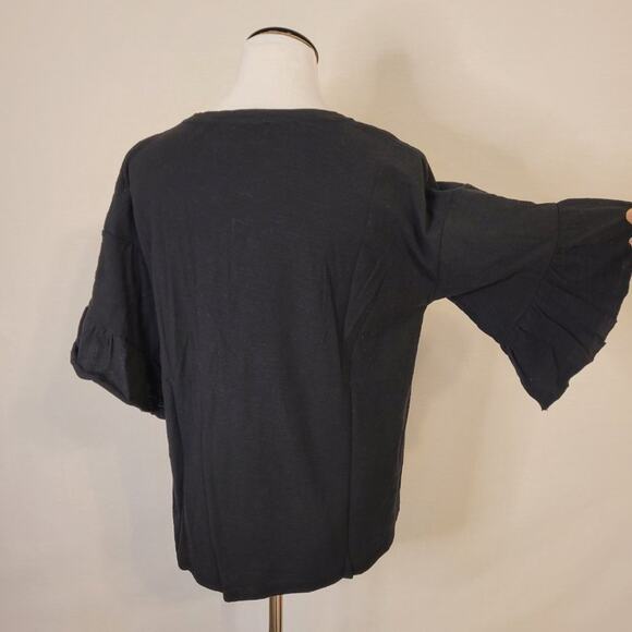 Vince Camuto Ruffle Sleeve Black Tee - S - Picture 7 of 10